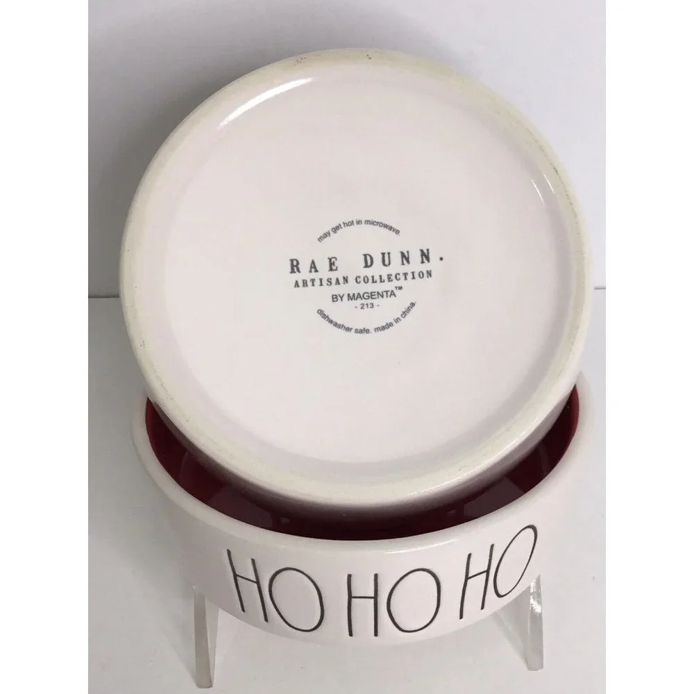 2 Dish Bowl Rae Dunn Christmas HO HO HO Small Dog Cat Pet Food Water NEW